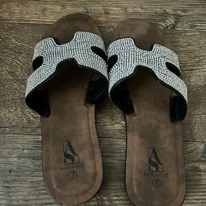Black and Silver Embellished Sandals